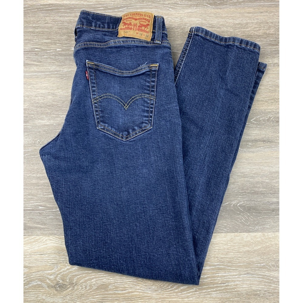 Levi's 541 Men Jeans‎ 33x32 Blue Denim Athletic Taper Pockets Mid Rise Dark Wash